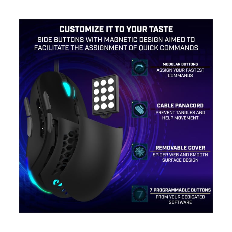 Souris de Jeu Newskill Arakne Tournament – 16000 DPI, Poids Personnalisable - vue 3