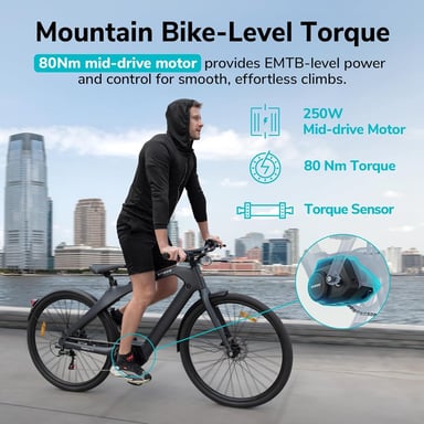 Bicicleta eléctrica urbana Engwe MapFour N1 PRO de 250 W con motor de transmisión central, fibra de carbono 700*42C, 360 Wh, compatible con aplicación