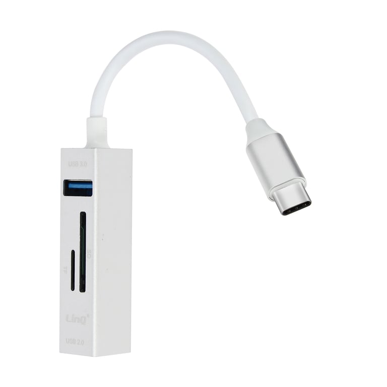 Hub USB-C 5 en 1 avec 3 Ports USB et Lecteur de Carte SD Micro-SD Argent - Neuf