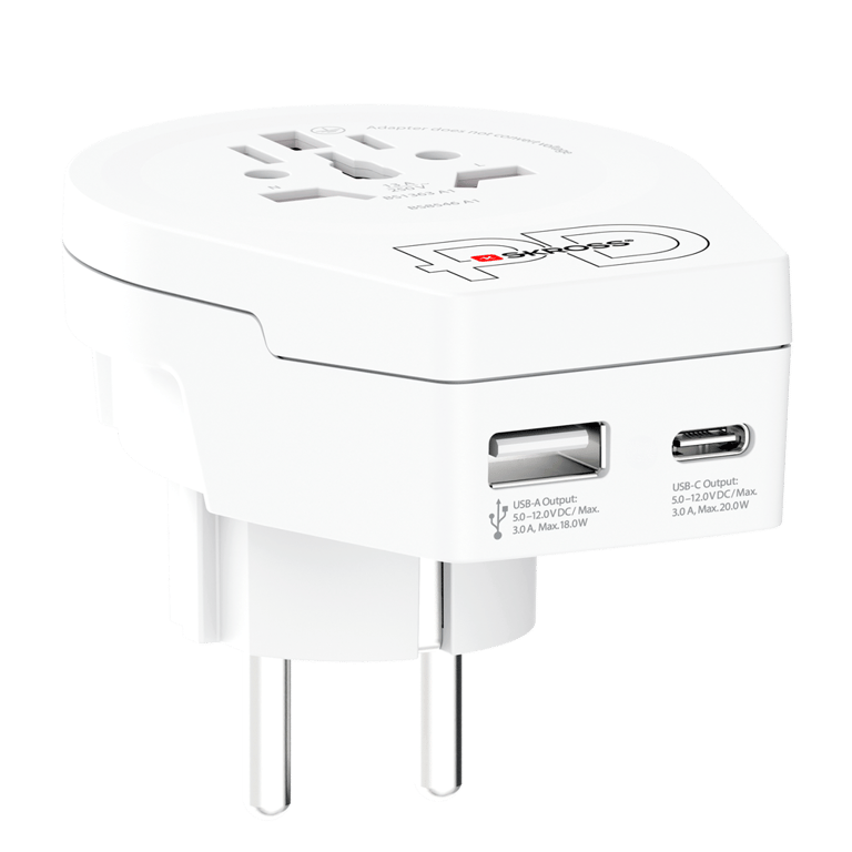 Adaptateur voyage USB A + USB C PD Monde vers Europe 23 poles Skross Neuf - vue 2