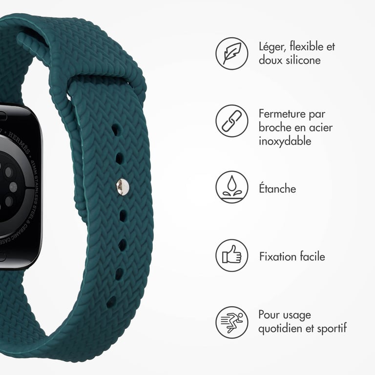 imoshion Bracelet tressé en silicone pour Apple Watch | 44/45/46/49 mm - Vert foncé - Neuf