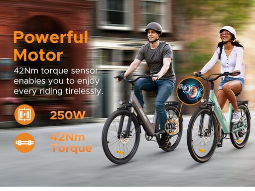 HillMiles MileCity 1 : Vélo électrique urbain 250 W, autonomie de 50 à 100 km, transmission Shimano 7 vitesses, étanchéité IP65, idéal pour les trajets domicile-travail.