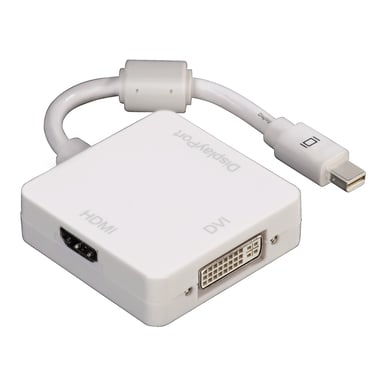 Adaptateur 3 en 1 mini DisplayPort => DVI, HDMI ou DisplayPort, Blanc