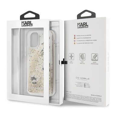Custodia Karl Lagerfeld Bling Bling con charms fluttuanti per Apple iPhone 11 Pro, oro