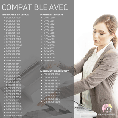123CONSOMMABLES - 301XL - Pack 2 cartouches compatibles HP 301 XL - noir et couleurs - sans puce