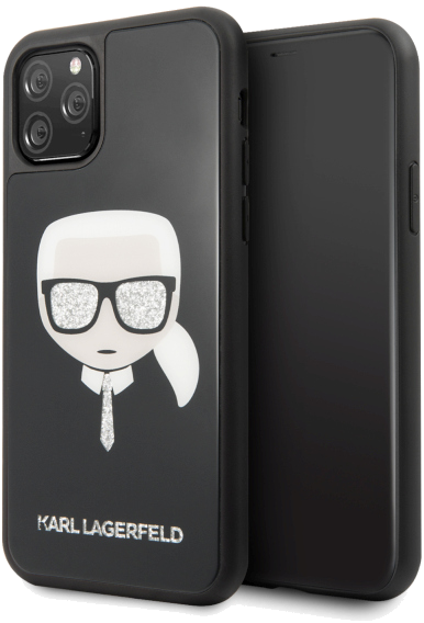 Étui Karl Lagerfeld pour iPhone 11 Pro noir Iconic Glitter Karl`s Head