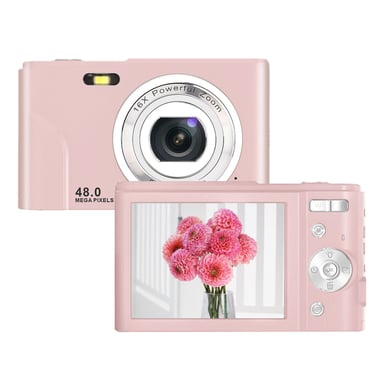 Appareil photo numérique 48MP FHD 1080p avec zoom 16x et carte mémoire de 32 Go Pink