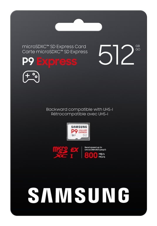 Carte mémoire Samsung Micro SDXC P9 express classe U3 V30 A1 PCIe Gen3.0x1 NVMe 1.3 Lecture SD Express 800 Mo/ UHS I 90 Mo/ 6 Prot intégré MB MK512TWW - vue 4