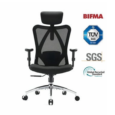 Silla de oficina ergonómica SIHOO M18 con soporte de 4 puntos y malla transpirable - Negro
