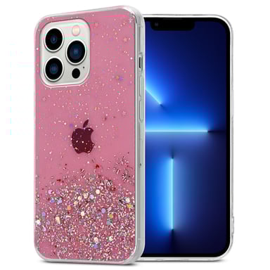 Coque pour Apple iPhone 13 PRO en Rose avec Paillettes Housse de protection Étui en silicone TPU flexible avec paillettes scintillantes