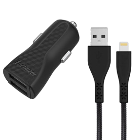 ENERGIZER CAR CHARGER LW 3.4A 2USB+Lightning Cable Black