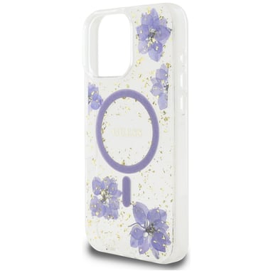 Étui Guess Resin Flowers MagSafe pour iPhone 16 Pro Max violet