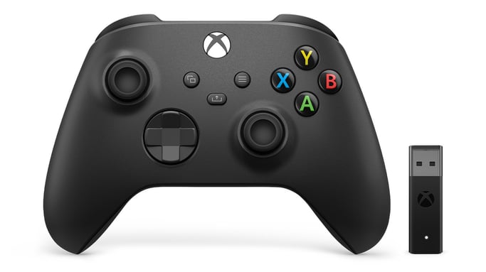 Mando inalámbrico Microsoft Xbox + adaptador inalámbrico para Windows 10 Gamepad negro PC, Xbox One, Xbox One S, Xbox One X, Xbox Series S, Xbox Series X