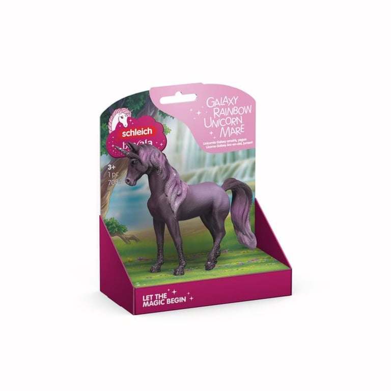 Figurine licorne SCHLEICH Bayala 70842 Arc-en-ciel Galaxy, peinture à la main, robe violette scintillante multicolore - Neuf