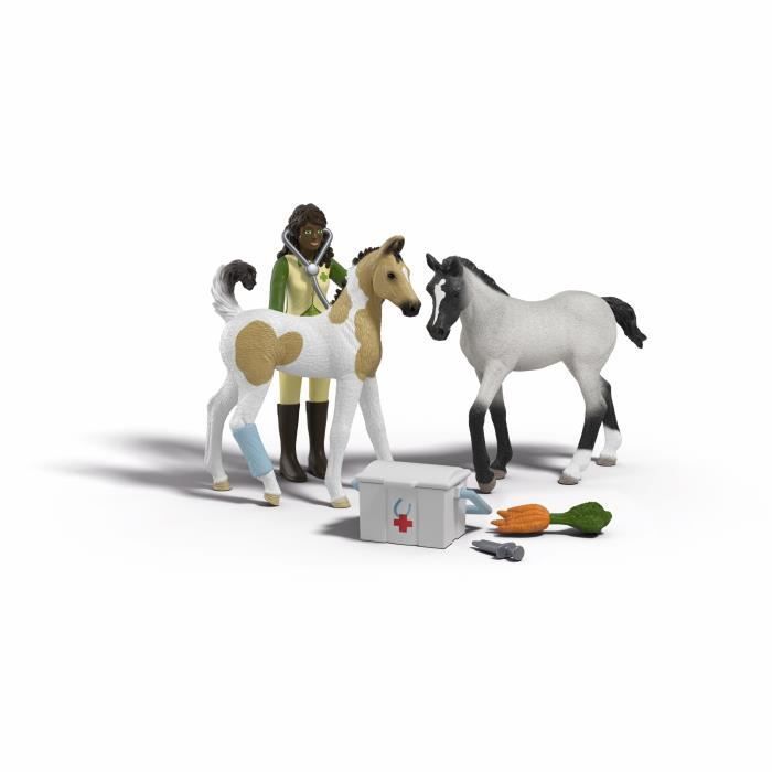 Schleich Horse Club | Kit de Premiers Secours de Sarah 42777 | avec 2 poulains Sarah articulée et Accessoires | Jouet éducatif pour Enfants dès | Coffret de 8 pièces