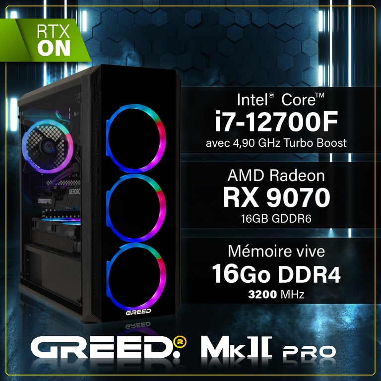 GREED MK2 Power Gaming PC / Ordinateur Intel Core i7 Nvidia Geforce RTX 5060 Ti RAM DDR4 SSD PC Gamer avec WiFi + Windows 11 Pro Neuf - vue 4