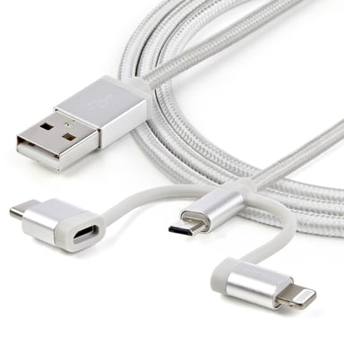 StarTech.com Cavo multi caricatore USB da 1 m - Lightning USB-C Micro-B - Intrecciato