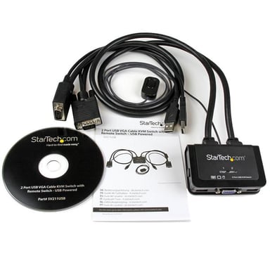 StarTech.com Switch Conmutador KVM de Cable con 2 Puertos VGA USB Alimentado por USB con Interruptor Remoto