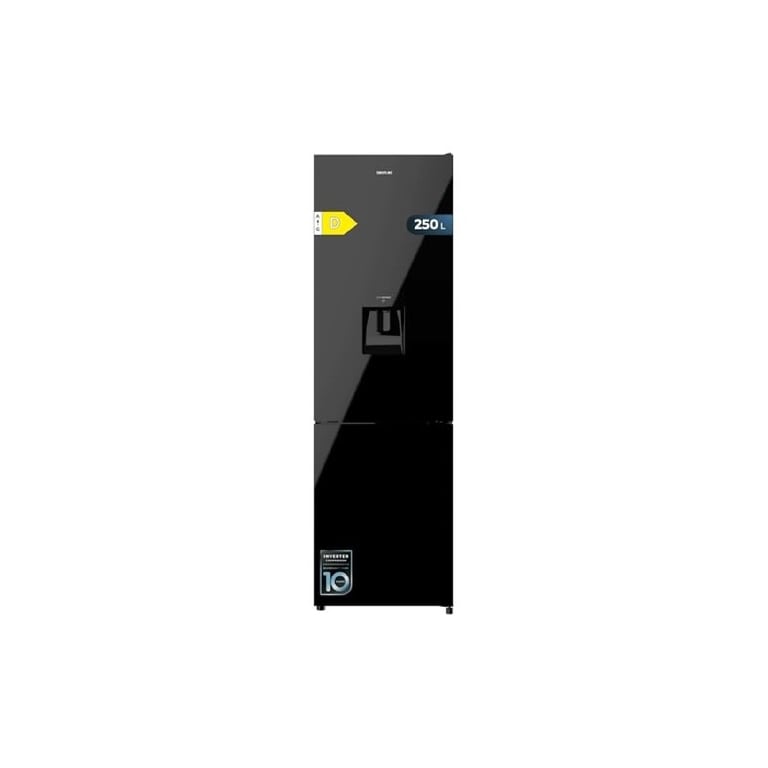Cecotec Réfrigérateur combiné Bolero CoolMarket Combi 250 WD Glass D. Capacité de classe D compresseur Inverter Total No Frost porte réversible distributeur d'eau et LED intérieure.
