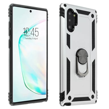 Coque pour Samsung Galaxy Note 10 Plus Rigide Souple Bague Support Vidéo Argent