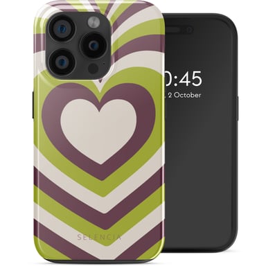 Selencia Coque arrière Vivid avec MagSafe pour Apple iPhone 15 Pro - Double Hearts Plum Fern
