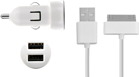 Mini chargeur allume-cigare blanc 2A connectique 30 broches Apple