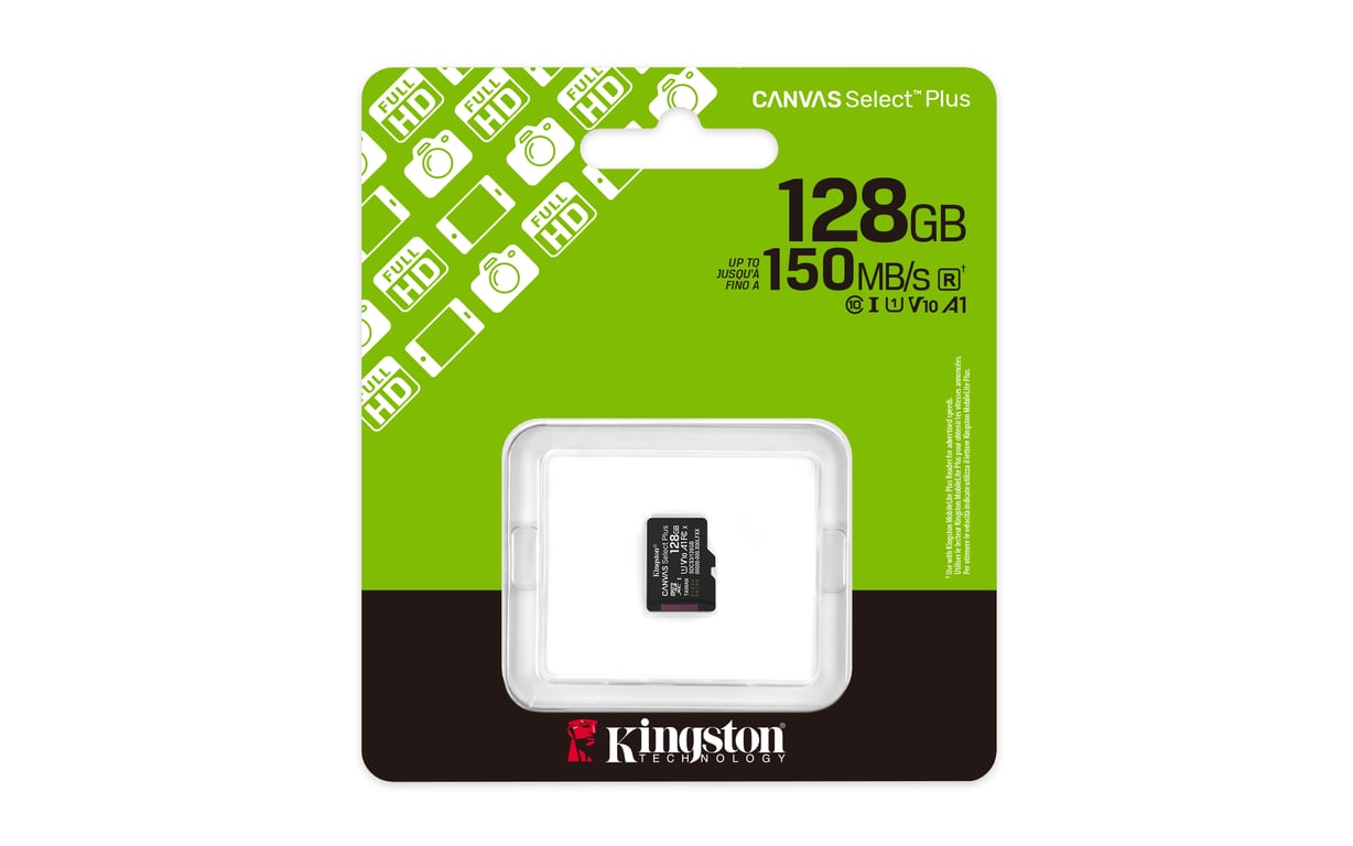 Kingston Technology 128GB micSDXC Canvas Select Plus Gen3 150R A1 (Adaptateur SD non inclus) - Neuf