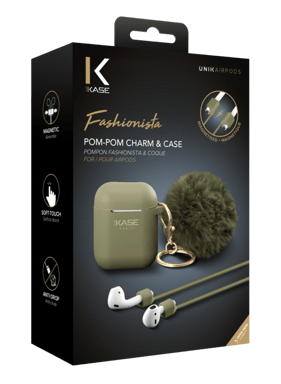 Fashionista Pompon & Shell per Apple AirPods con cinturino magnetico automatico, verde oliva