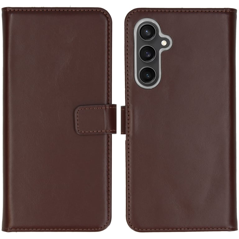 Selencia Étui portefeuille en cuir véritable pour Samsung Galaxy S23 FE - Marron - Neuf