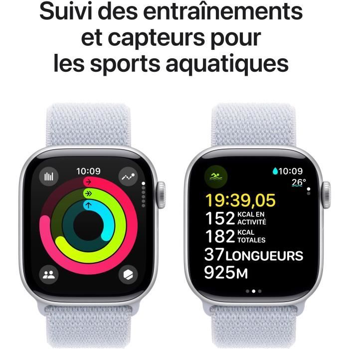Apple Watch Series 10 (2024) GPS, Boitier Argent de 42mm avec bracelet Textile , Argent - Neuf