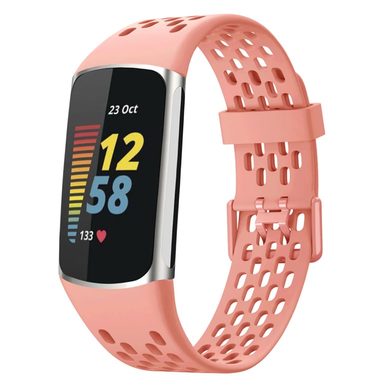 imoshion Bracelet de sport en silicone avec trous pour Fitbit Charge 5 / Charge 6 - Pêche - Neuf