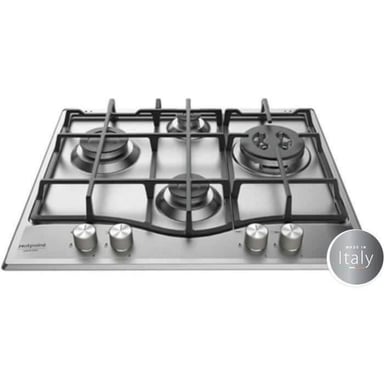 Table de cuisson gaz encastrable HOTPOINT PCN 641 T/IX/HA 60 cm 4 foyers acier inox avec grilles fonte allumage électronique commandes rotatives - Neuf