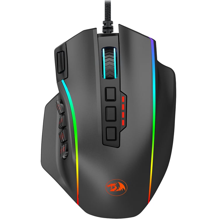 Souris De Jeu Filaire Redragon M901-K-2 – 12400 Dpi, Rétroéclairage Rgb, 19 Boutons Macro Programmables Mmo (Noir) - Bon État