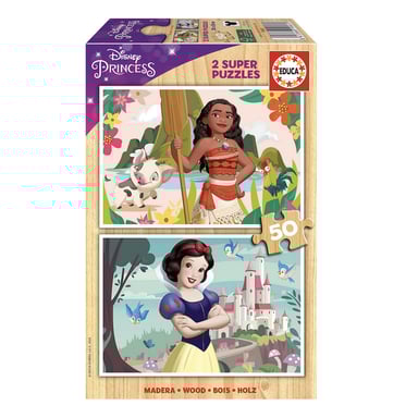 Puzzle Disney Vaiana y Blancanieves - Juego de 2 puzzles de madera de 50 piezas