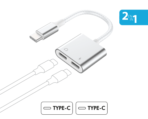 Adattatore rinforzato 2 in 1 da USB-C a USB-C