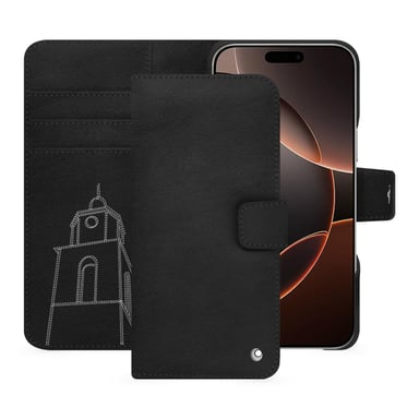 Étui portefeuille cuir Apple iPhone 16 Pro -  - Noir - Cuir lisse premium