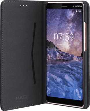 Coque clapet folio avec fente pour cartes & support pour Nokia 7 Plus, Noir