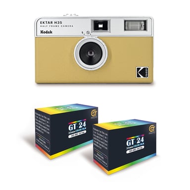 KODAK EKTAR H35 - Caméra Vidéo Demi-Format 35mm Réutilisable, Sans Mise au Point, Légère, Facile à Utiliser - Sable + 2 Pellicules 35mm Couleur  24 Expositions