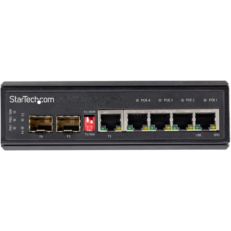 StarTech.com Switch Gigabit Ethernet Industriel 6 Ports 4 PoE RJ45 + 2 Slots SFP PoE+ 12 48VDC 101001000 Switch LAN Power Over Ethernet Robuste 40C à Montage DIN IES1G52UP12V ... - vue 4