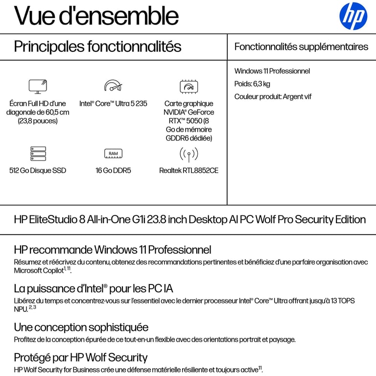 HP EliteStudio 8 G1i AI 23.8 Core Ultra 5 235 3.4 GHz RAM AZERTY - vue 10