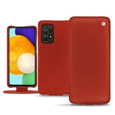 Housse cuir Samsung Galaxy A52 - Rabat vertical - Orange - Cuir grainé