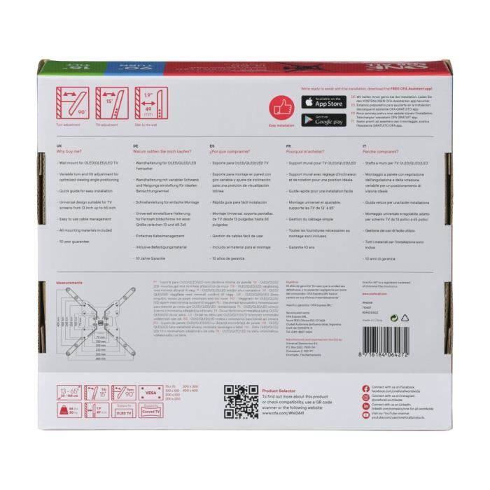 ONE FOR ALL WM2441 Support mural inclinable et orientable à 90° pour TV de 33 à 165cm 13 65 - vue 10