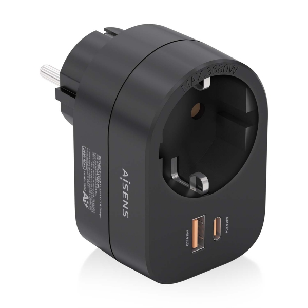 Aisens Multiprise Murale Multifonction avec 1 Prise + 1xUSB C PD3.0 1xUSB A QC3.0 Neuf