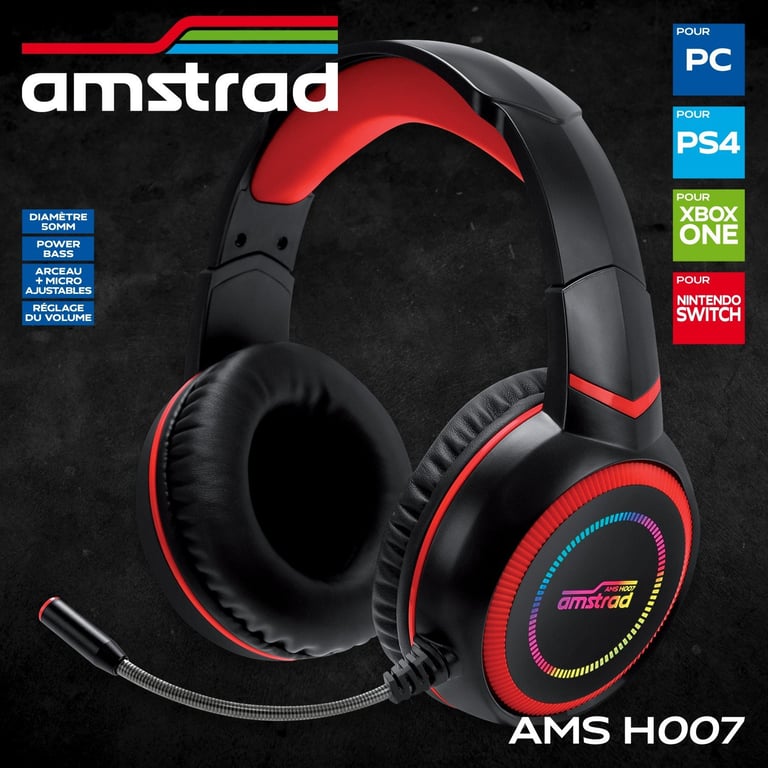 Amstrad Pack Pro Gamer Hunters 5 pièces: Clavier & Tapis Casque & Adaptateur. Retro éclairage RVB. AZERTY & USB Neuf - vue 4