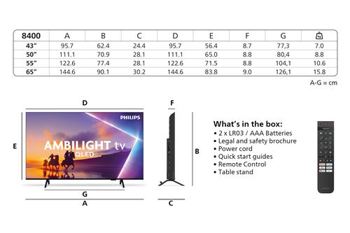 TV LED Philips QLED 43'' 4K UHD Ambilight 108 cm Smart TV Bluetooth Wi-Fi Dolby Atmos 2025
