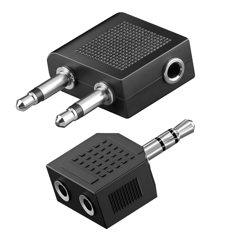 "Kit Audio Avion Adaptateur Audio Jack 3.5mm et Doubleur 3.5mm Noir - Neuf"