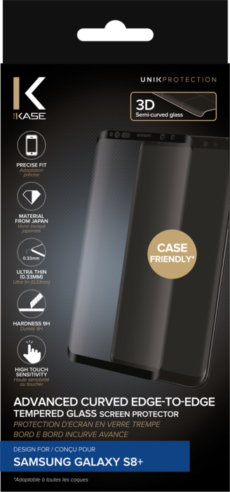 Protection d'écran en verre trempé Bord à Bord Incurvé avancé pour Samsung Galaxy S8+, Noir
