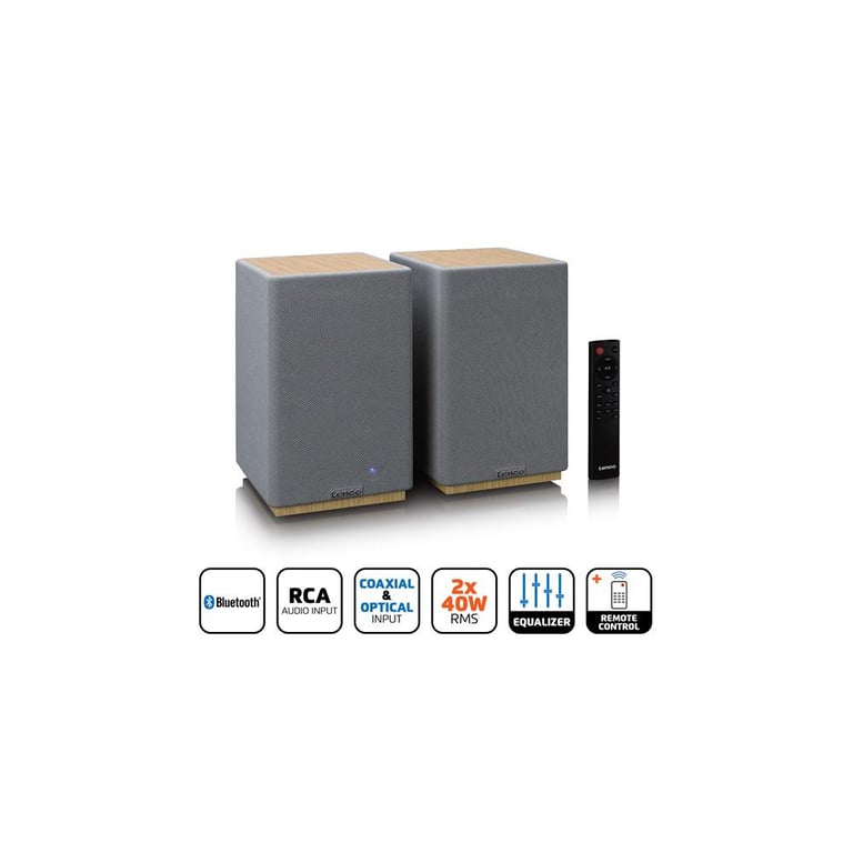 Lenco Enceintes Bibliothèque Spb-241wdgy Bluetooth 5.3 2 X 40w Rms 80w Paire Stéréo