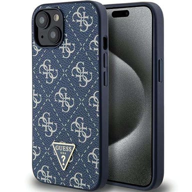 Custodia Guess per iPhone 15 Plus 6.7'' blu Custodia rigida 4G Triangolo Logo in metallo