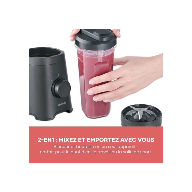 Blender SEVERIN SM3753 Mix & Go 2 gourdes de 600 ml 2 vitesses 4 lames aiguisées - vue 4